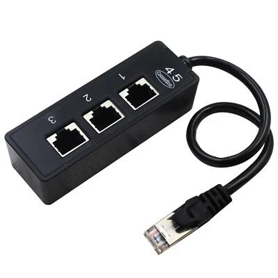 RJ45 Verteiler AdapterNetzwerk LAN Kabel 1 Stecker Auf 3 Buchse Internetkabel - Bild 1 von 3