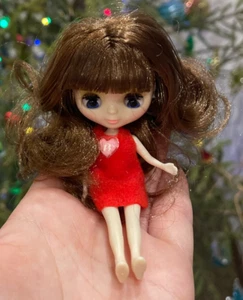 Mini Blythe Puppe 4 Zoll normaler Körper glänzendes Gesicht & welliges braunes Haar helle Haut Zum Selbermachen Spielzeug - Bild 1 von 12