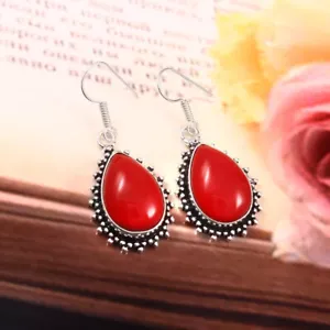 Eccellente Corallo Rosso Gemma 925 Argento Sterling Fatto a Mano Orecchino S-39 - Foto 1 di 5