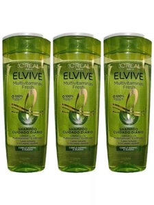 3 X Loreal Elvive Multivitaminas Fresh Shampoo with VITAMIN E+PP+B5 400ml each. - Picture 1 of 3