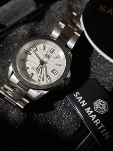 SAN MARTIN SN0129-G GMT Automatic Desert Texture / Silver Gray Dial 39mm Watch - Picture 1 of 12