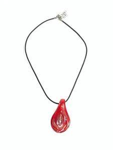 Cherry Red-Orange Recycled Collection Necklace Art Glass Pendant Autumn Shades - Picture 1 of 3