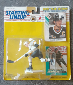 starting lineup NHL rookie mario lemieux figure w/ card moc 1993 kenner penguins
