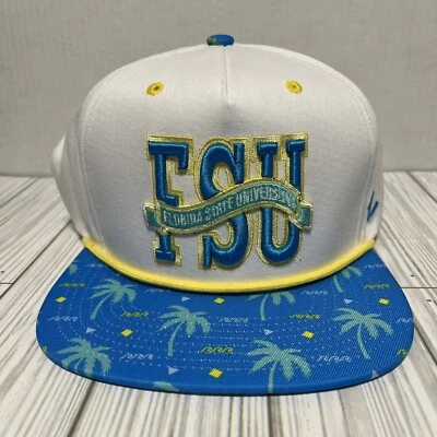 Florida State Seminoles Hat Cap Snap Back Rope Neon Blue Yellow Floral Palm Tree - Image 1 of 4