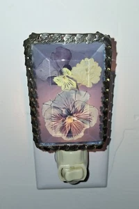 VTG Pressed Pansy Flower Wall Nite Light Beveled Glass & Metal Tested Works EUC - Picture 1 of 8
