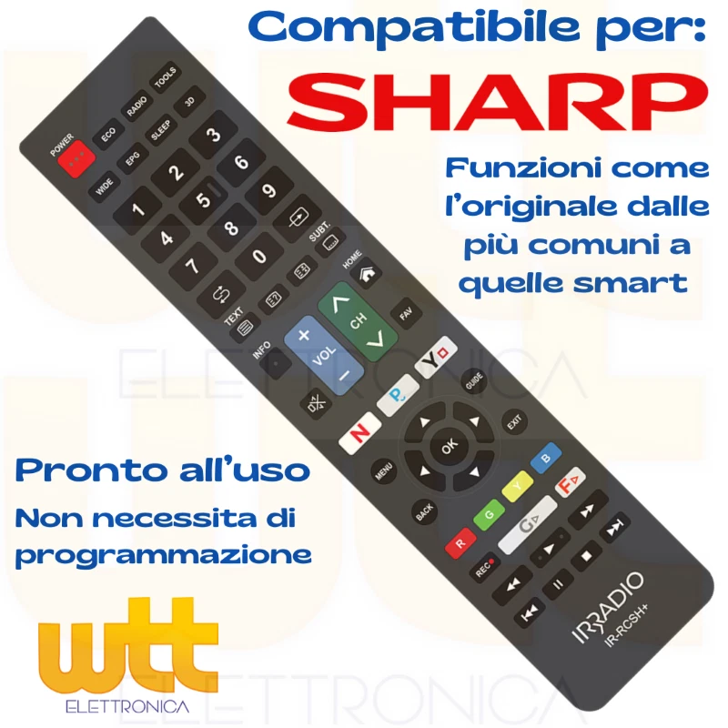 Telecomando universale compatibile per TV SHARP Lcd Led Smart TV come Originale - Immagine 1 di 1