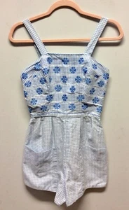 Traje de juego original de algodón azul y blanco década de 1950 Reino Unido 6-8 - Imagen 1 de 3