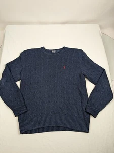 Pull homme vintage Polo Ralph Lauren 100 % soie gros câble tricot bleu bruyère • L - Photo 1/8