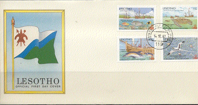 Lesotho 1987 TURTLE/SHIP/Columbus/BIRD 4v FDC (n17457) - Image 1 of 1