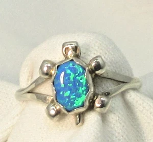 Anello tartaruga opale misura 6 1/4 opale creato in laboratorio argento sterling sud-ovest #699 - Foto 1 di 7