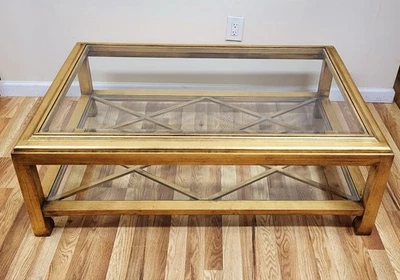 LARGE HR Vintage ITALIAN Mid-Century MODERN GILT WOOD & Glass Top COFFEE TABLE - Image 1 of 4