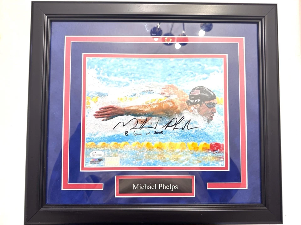 Foto firmada por Michael Phelps y la (solo que veo inscrita) enmarcada 16x18 certificado de autenticidad JSA Foto 1 de 2