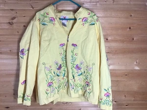 Quacker Factory Yellow Zip Up Jacket Embroidered Butterfly Garden Size 2X - Picture 1 of 4