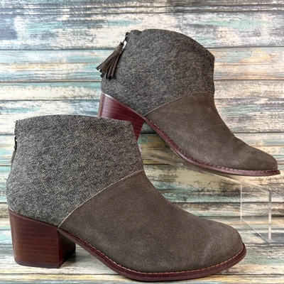 TOMS Botines Mujer 8.5 Gris Gamuza Espiga Tweed Vestido Cremallera Tacón Bloque Foto 1 de 4