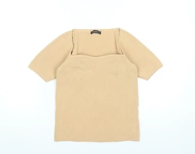 Blusa para mujer Fullamoda beige tejida cuello cuadrado M manga corta Foto 1 de 4