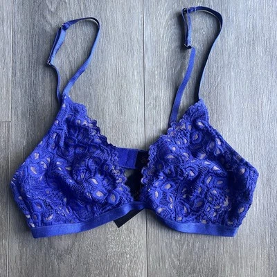 Fredericks of Hollywood Bralette Womens Small Jessica Floral Lace Blue New - Image 1 of 4