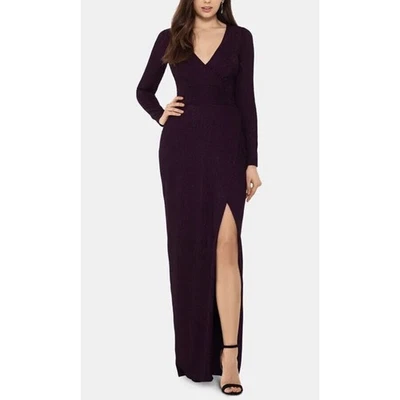 Betsy & Adam Plum Full Length Evening Faux Wrap Dress Purple Size 8 NWT - Image 1 of 4
