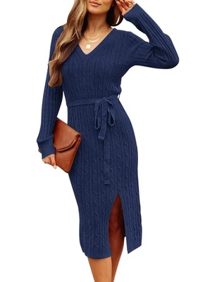 Vestido Suéter MEROKETY Para Mujer 2025 Otoño Manga Larga Bodycon Invierno Cuello en V C... Foto 1 de 4