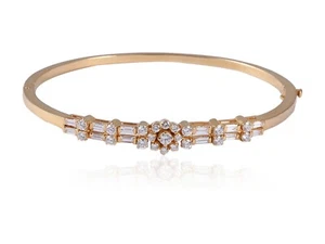 Classy 1,34 Cts Rotondo Baguette Diamanti Incernierato Braccialetto in 18K Oro - Foto 1 di 4