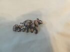 Vtg Silver Tone Mother Elephant And Baby  Wit Red Eyes  Brooch