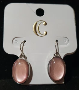 NEW CHARMING CHARLIE PINK OVAL DROP 1" Earrings, SILVERTONE, PIERCED, NWTS $10 - Bild 1 von 6