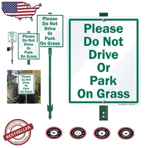 Durable 12x10" 'Please Do Not Drive Or Park On Grass' Lawn Sign & 3ft Stake - Picture 1 of 9
