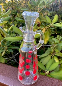 Vintage Hasel Atlas Glas rot gepunktet Öl Essig Kruzifix Gefäß Küche MCM - Bild 1 von 10