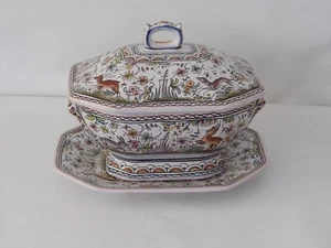 ART DE LA TABLE SOUPIÈRE ET PLAT SERVITEUR DÉCOR XVII EME SIÈCLE CONIMBRICA - Picture 1 of 12