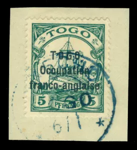 German Colonies TOGO 1915 Occup franco anglaise Yacht 5pf grn Sc 165 used/ piece - Picture 1 of 2