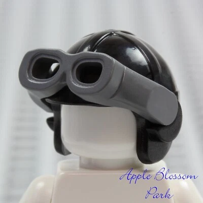 NEW Lego Minifig Black PILOT HELMET - Cap Hat w/Dark Bluish Gray Aviator Goggles - Image 1 of 3