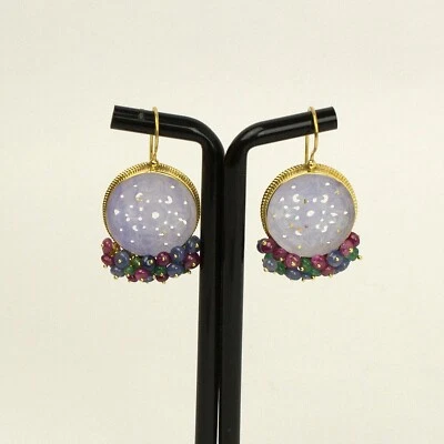 ORECCHINI ARGENTO 925 DORATO GIADA  VIOLA ZAFFIRI RUBINI SMERALDI    -AGHT 0766- - Immagine 1 di 3