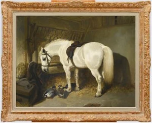 Altmeister-Kunst antikes Ölgemälde Tier grau Rennpferd auf Leinwand 30"x40" - Bild 1 von 2