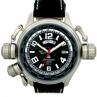 GERMAN XXL SWISS-GMT-movement-Worldtour 3 protecting crowns system blackA1298 - Image 1 of 4