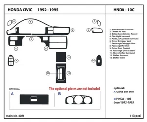 Interior Real Carbon Fiber Dash Trim Kit for Honda Civic Sedan 1992-1995 - Picture 1 of 1