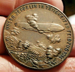 1914 ZEPPELIN'S WAR ROLE WW 1 BOMBING FRANCE MEDAL UNC.   S-771-B - Picture 1 of 3