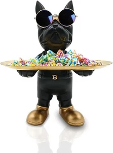 Resin Bulldog Tray Statue, Standing Bulldog Candy Dish Key Holder Bowl (Black) - Picture 1 of 7