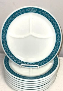8 Pyrex Corning Decor Dinnerware LAUREL LEAF TURQUOISE 9 1/2" GRILL PLATES - Picture 1 of 1