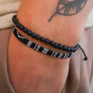 Boho Surfer Bracelet Lava Beads Handmade Woven Friendship Bracelet for Women Men - Picture 1 of 6