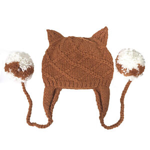 BomHCS Adult Kids Crochet Knitted Braided Beanie Cat Ears Fox Ear Hat Cap
