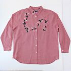 Karen Scott XL Xmas Shirt Red Gingham Button Up Embroidery Holiday Holly Berries