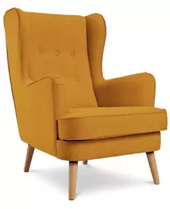 Habitat Callie Self Assembly Fabric Wingback Armchair-Yellow - Picture 1 of 5