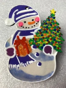 Snowman & Tree Hand Glittered Wood Christmas Ornament Silver Hand Studio #21 - Picture 1 of 2
