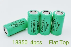 18350 4pcs Rechargeable Batteries Li-ion 3.7V 1500mAh Battery Flat Top 18x35mm - Picture 1 of 1