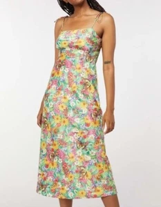 Dangerfield Floral Glade Satin Slip Midi Dress Green Pink Size 16 - Picture 1 of 14
