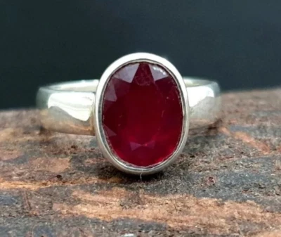 Real Red Ruby Ring Sterling Silver Men's Ring Handmade Women's Ring Ruby Jewelry - Image 1 of 4