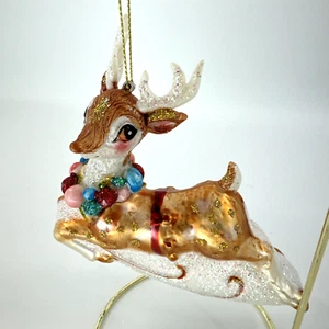 Katherines Collection Flying Reindeer Glass Christmas Ornament - Picture 1 of 5