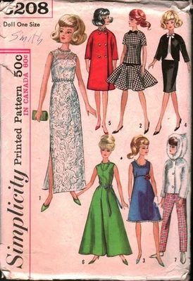 6208 Vintage Simplicity Sewing Pattern 1960s Teen Dolls Clothes such as Barbie - Image 1 of 2