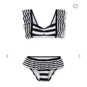 Janie and Jack NWT Girls Ruffled Striped Black And White Bikini Set Size 14 - Picture 1 of 5
