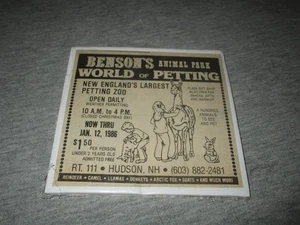 BENSON'S ANIMAL PARK-WORLD OF PETTING-HUDSON, NH-VINTAGE 1980s PRINT AD - Picture 1 of 1