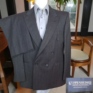 Kuppenheimer 2 Piece Suit Mens 42S 34X28 Gray Stripe Double Breasted Wool - Picture 1 of 12